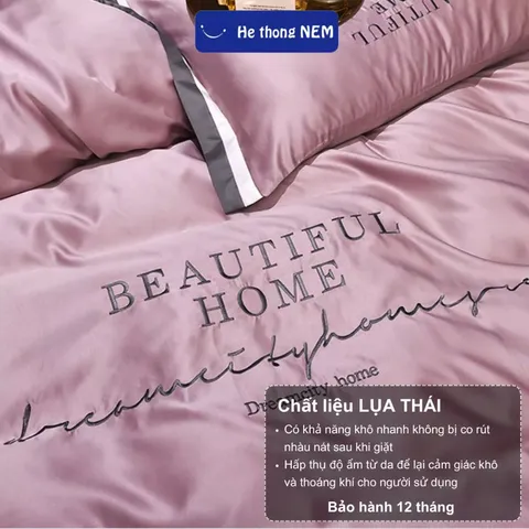 Bộ ga giường lụa beauty Hệ Thống Nệm bộ set chăn ga drap grap phủ trải giường gối nệm đệm 5 món lụa thái mùa hè cao cấp