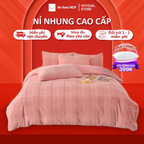 Bộ chăn ga gối đệm 5 món Hệ Thống Nệm cao cấp Bộ set vỏ chăn ga ra  phủ trải giường gối nệm đệm 5 món nỉ nhung mịn trần bông