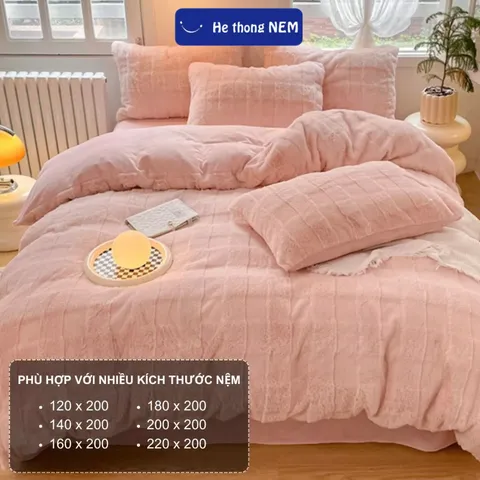 Bộ chăn ga gối đệm 5 món Hệ Thống Nệm cao cấp Bộ set vỏ chăn ga ra  phủ trải giường gối nệm đệm 5 món nỉ nhung mịn trần bông