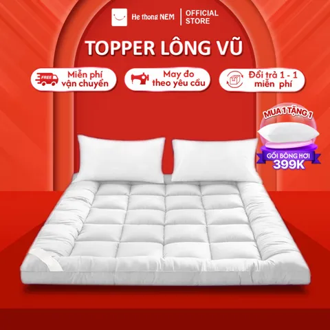 Topper lông vũ nệm dày 9cm Hệ Thống Nệm cao cấp tấm topper làm mềm niệm đệm dày 9cm mát lạnh xuất nhật lông vũ