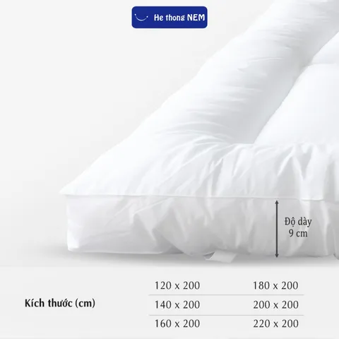 Topper lông vũ nệm dày 9cm Hệ Thống Nệm cao cấp tấm topper làm mềm niệm đệm dày 9cm mát lạnh xuất nhật lông vũ
