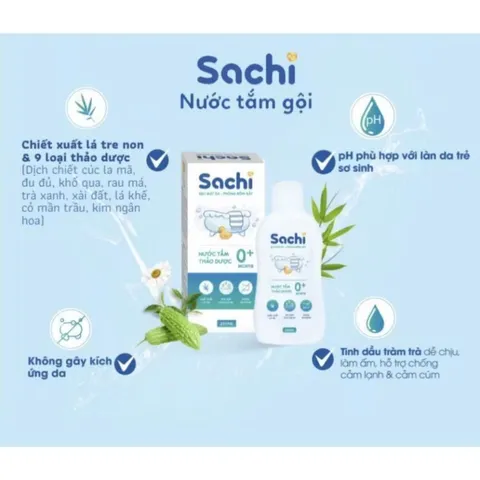 Nước Tắm Gội SACHI - Chiết Xuất Từ Thiên Nhiên, Phòng Ho Cảm, Ngừa Rôm Sẩy, Bảo Vệ Bé Khỏi Muỗi và Côn Trùng