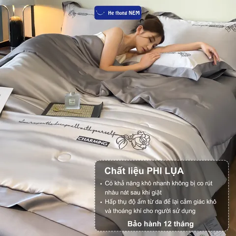 Set chăn ga 5 món Hệ Thống Nệm bộ set chăn ga drap grap phủ trải giường gối nệm đệm 5 món lụa thái mùa hè cao cấp