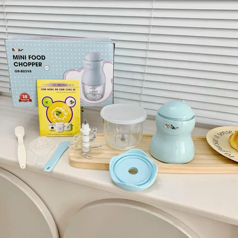 Máy Xay Đa Năng Bear GR-B03V8 (0.3L) - Máy Xay Mini Xay Đồ Ăn Dặm Cho Bé, Lưỡi Dao Thép Bền, Thủy Tinh Borosilicate, Bảo Hành 18 Tháng