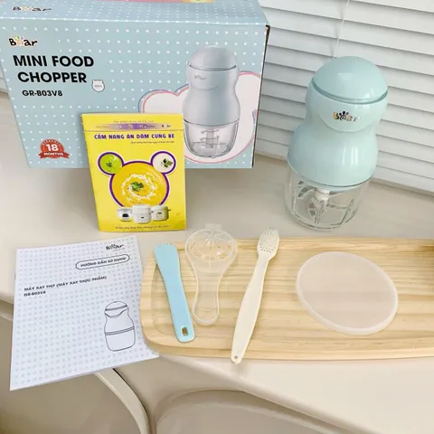 Máy Xay Đa Năng Bear GR-B03V8 (0.3L) - Máy Xay Mini Xay Đồ Ăn Dặm Cho Bé, Lưỡi Dao Thép Bền, Thủy Tinh Borosilicate, Bảo Hành 18 Tháng