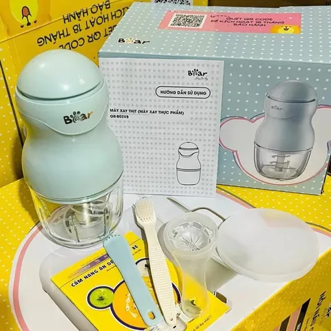Máy Xay Đa Năng Bear GR-B03V8 (0.3L) - Máy Xay Mini Xay Đồ Ăn Dặm Cho Bé, Lưỡi Dao Thép Bền, Thủy Tinh Borosilicate, Bảo Hành 18 Tháng