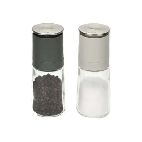 Bộ Hũ Xay Muối Tiêu Joseph Joseph Grey - JJ Duo No-spill Salt & Pepper Set, Thiết Kế Thông Minh Không Dính Cặn, Dụng Cụ Nhà Bếp Cao Cấp