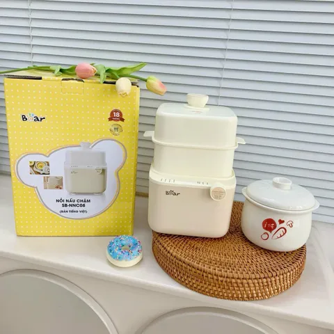 BẢN MỚI-BH 18THÁNG) Nồi Nấu Chậm 0.8L Model SB-NNC08, Nồi Nấu Cháo Bear NNC08 Cho Bé - Bảo Hành Chính Hãng 18 Tháng