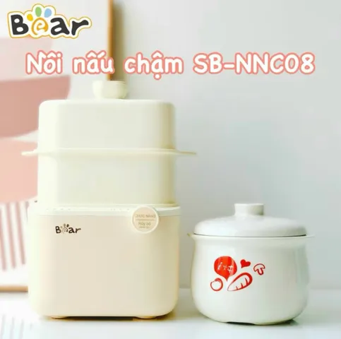 BẢN MỚI-BH 18THÁNG) Nồi Nấu Chậm 0.8L Model SB-NNC08, Nồi Nấu Cháo Bear NNC08 Cho Bé - Bảo Hành Chính Hãng 18 Tháng