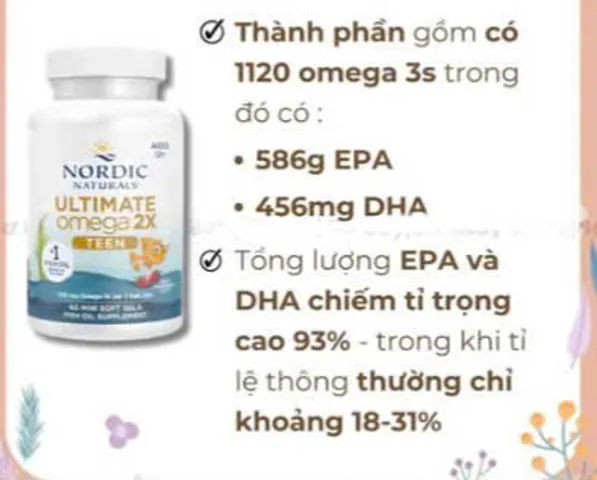 Viên dầu cá Omega 2X teen Nordic cải thiện trí nhớ cho trẻ 12t 60 viên, Mỹ