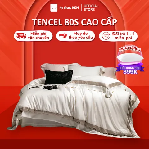 Bộ chăn ga 5 Món Lụa Tencel 80s Cao Cấp Hệ Thống Nệm Chính Hãng bộ drap chăn ga gối nệm giường vải lụa tencel cao cấp
