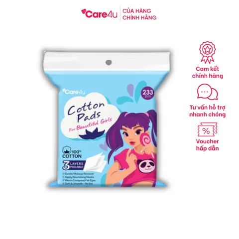 Bông tẩy trang cao cấp Care4U 3 lớp 233 miếng - Bông tẩy trang 100% cotton cho da nhạy cảm, đa năng và không rách