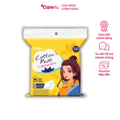 Bông tẩy trang 3 lớp Care4U 233 miếng - Chăm sóc da nhạy cảm, cotton tự nhiên, thiết kế trẻ trung, đa chức năng, dễ sử dụng