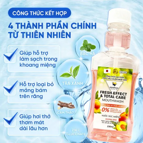 Nước Súc Miệng OKAMULA Hương Trái Cây 230ML - Làm Sạch Khoang Miệng, Thơm Mát và An Toàn Cho Cả Gia Đình