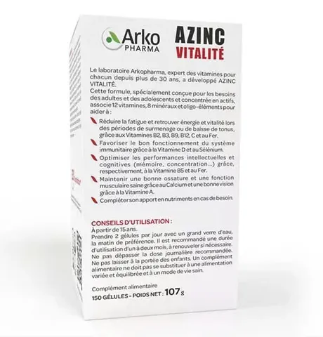 Viên Uống Vitamin Tổng Hợp Arkopharma Azinc Vitality 150 Viên - Hỗ Trợ Tăng Cường Năng Lượng và Miễn Dịch cho Người Lớn