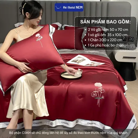 Bộ Chăn Ga Gối 5 Món Hệ Thống Nệm Cao Cấp Bộ Set Chăn Ga Drap Grap Phủ Trải Giường Gối Nệm Đệm 5 Món Lụa Thái Sang Trọng 201784