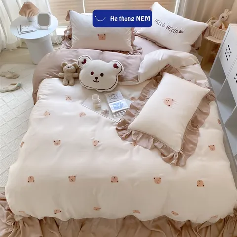 Bộ ga giường cao cấp Hệ Thống Nệm Set bộ vỏ chăn ga ra drap tencel trải phủ giường gối nệm đệm 5 món lụa tencel cao cấp
