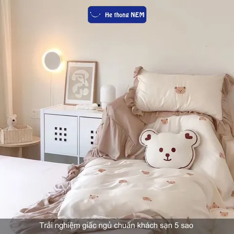 Bộ ga giường cao cấp Hệ Thống Nệm Set bộ vỏ chăn ga ra drap tencel trải phủ giường gối nệm đệm 5 món lụa tencel cao cấp