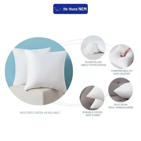 Ruột gối tựa lưng sofa Hệ Thống Nệm cao cấp Ruột gối vuông 45x45 tựa dựa kê lưng trang trí phòng khách văn phòng để ghế sofa