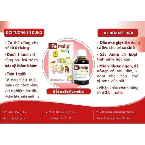 Sắt Ferrolip Baby, sắt hữu cơ cho bé từ 6m- 30ml 