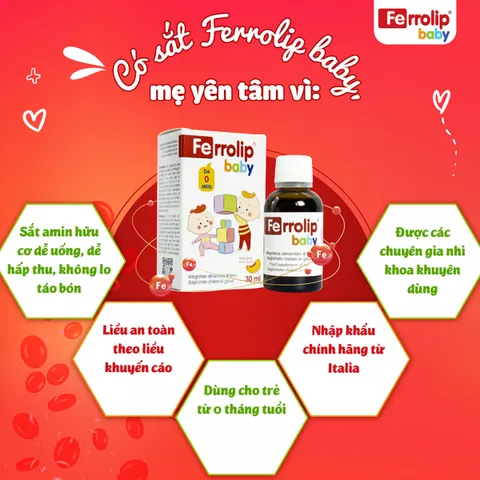 Sắt Ferrolip Baby, sắt hữu cơ cho bé từ 6m- 30ml 