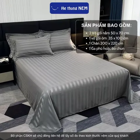 Bộ chăn ga gối 5 món Hệ Thống Nệm cao cấp bộ vỏ chăn ga ra drap grap gối nệm đệm 5 món phủ giường chuẩn khách sạn 5 sao