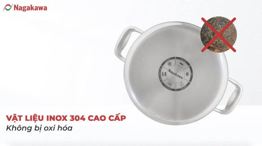 Bộ 3 Nồi Inox Nagakawa Haru NAG1355 (16cm, 20cm, 24cm) - Dùng Cho Bếp Từ, Bếp Gas, Bếp Hồng Ngoại, Chất Liệu Inox 304 Cao Cấp
