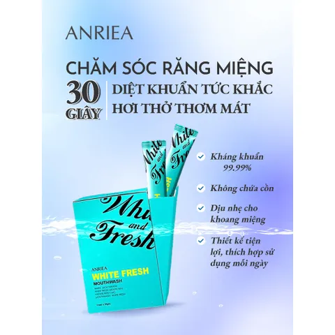 Set 5 Gói Nước Súc Miệng Diệt Khuẩn Anriea Bạc Hà - Kháng Khuẩn, Không Cồn, Sạch Sâu Hơi Thở Thơm Mát