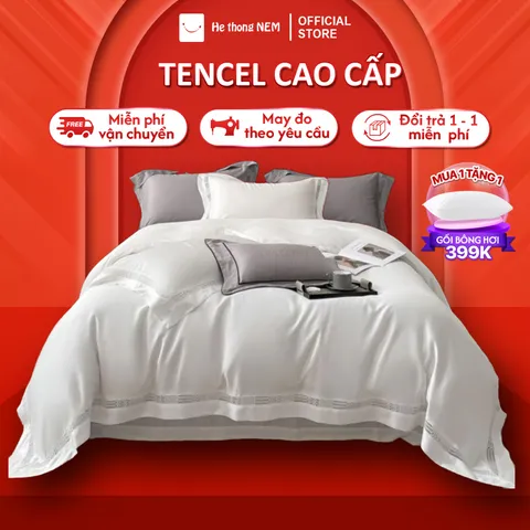 Combo Chăn Ga Gối 5 Món Lụa Tencel Cao Cấp - Sang Trọng, Mềm Mại, Thoáng Khí, Bộ Vỏ Chăn Ra Drap Đầy Đủ, Giao Hàng Nhanh