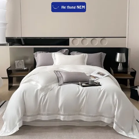 Combo Chăn Ga Gối 5 Món Lụa Tencel Cao Cấp - Sang Trọng, Mềm Mại, Thoáng Khí, Bộ Vỏ Chăn Ra Drap Đầy Đủ, Giao Hàng Nhanh
