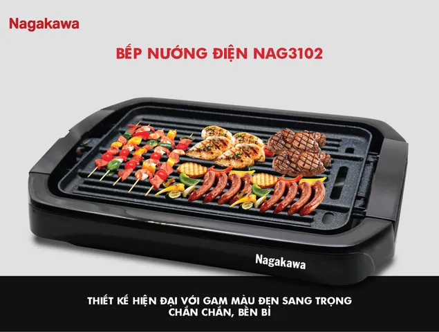 Bếp Nướng Điện Nagakawa NAG3102 2000W - Thiết Kế Sang Trọng, Nướng 2 Mặt, Dễ Dàng Điều Chỉnh Nhiệt Độ, Phù Hợp Gia Đình 2-6 Người