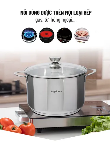 Bộ 3 nồi inox 5 đáy từ Nagakawa NAG1351 16-20-24cm dùng mọi loại bếp