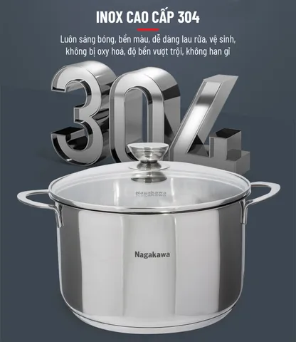Bộ 3 nồi inox 5 đáy từ Nagakawa NAG1351 16-20-24cm dùng mọi loại bếp