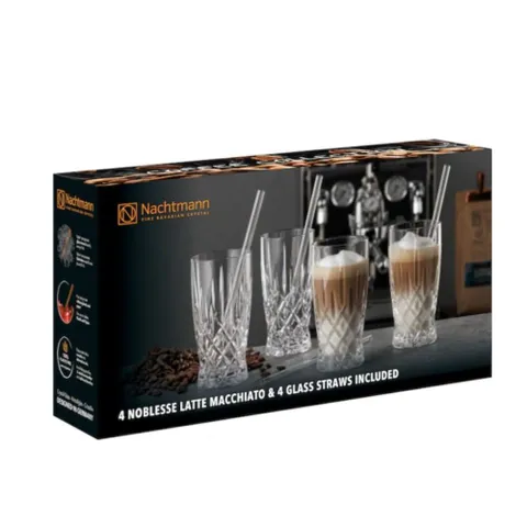 Bộ Cốc Nachtmann Noblesse Latte Macchiato 350ml Set 4 Kèm Ống Hút Thủy Tinh - Sang Trọng, Xuất Xứ Đức