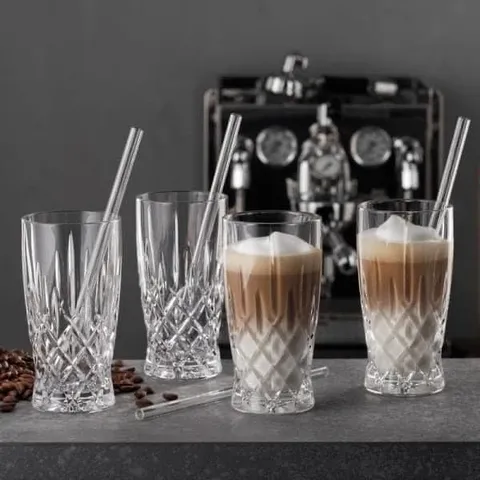 Bộ Cốc Nachtmann Noblesse Latte Macchiato 350ml Set 4 Kèm Ống Hút Thủy Tinh - Sang Trọng, Xuất Xứ Đức