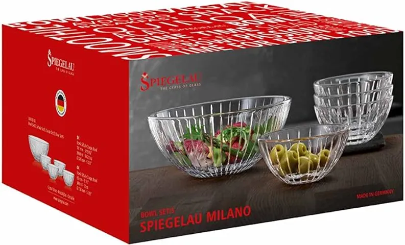 Bộ 5 bát thủy tinh Spiegelau Milano - Gồm 1 bát lớn 24,5cm và 4 bát nhỏ 13cm - Dụng cụ nhà bếp cao cấp