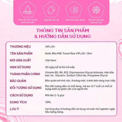Nước Rửa Mắt Travel Size VIPLUS+ 13ml - Multi B Eye Wash Extra - Chăm Sóc Mắt Sạch Sâu, Dưỡng Ẩm, Giảm Mỏi Mắt