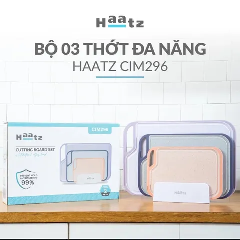 Bộ 3 Thớt Kháng Khuẩn Cao Cấp Haatz CIM296 - Thớt Đa Năng Chất Liệu Polypropylene Chống Nấm Mốc, Dễ Vệ Sinh, Bảo Hành 24 Tháng
