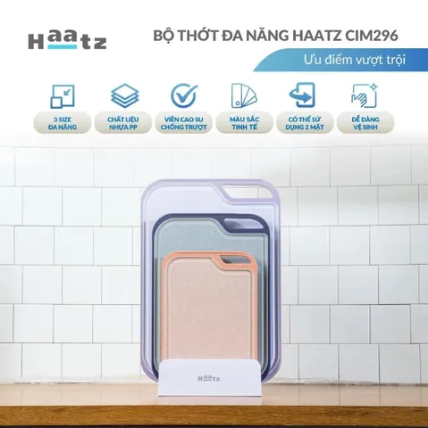 Bộ 3 Thớt Kháng Khuẩn Cao Cấp Haatz CIM296 - Thớt Đa Năng Chất Liệu Polypropylene Chống Nấm Mốc, Dễ Vệ Sinh, Bảo Hành 24 Tháng