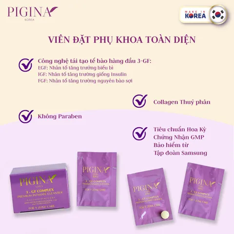 Viên Đặt Phụ Khoa Pigina Premium - Giải Pháp Vệ Sinh Vùng Kín, Cân Bằng pH và Khử Mùi Hiệu Quả, Hộp 18 Viên 500mg