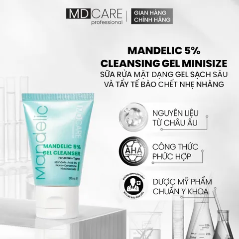 Sữa Rửa Mặt MD Care Mandelic 5% Gel Cleanser - Tẩy Tế Bào Chết Nhẹ Nhàng, Sạch Sâu, Phù Hợp Mọi Loại Da 30ml