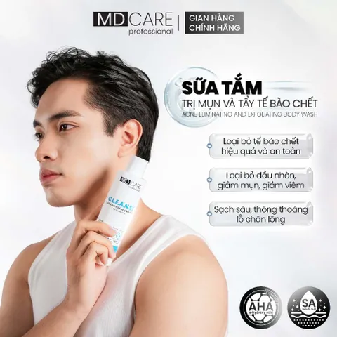 Sữa Tắm MD Care C.L.E.A.N.S.E AHAs & BHA - Tẩy Tế Bào Chết & Giảm Mụn Cho Da Mịn Màng, 200ml