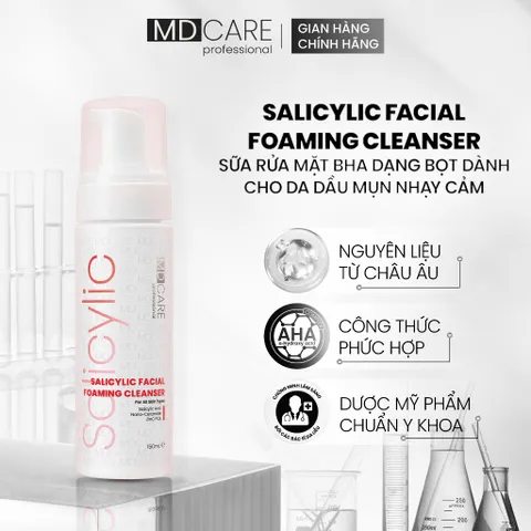 Sữa Rửa Mặt Bọt MD CARE BHA 200ml - Chăm Sóc Da Dầu Mụn Nhạy Cảm, Giúp Làm Sạch Sâu và Ngăn Ngừa Mụn
