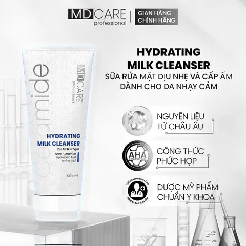 Sữa Rửa Mặt MD CARE Dưỡng Ẩm Dịu Nhẹ Cho Da Nhạy Cảm 200ml - Chứa Nano-Ceramide, Hyaluronic Acid, Giúp Làm Sạch Sâu, Cấp Ẩm Chuyên Sâu