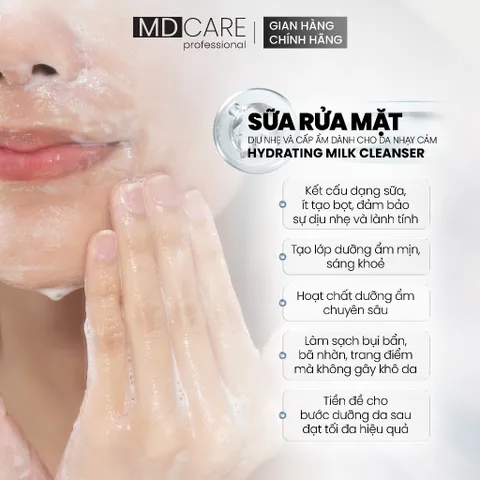 Sữa Rửa Mặt MD CARE Dưỡng Ẩm Dịu Nhẹ Cho Da Nhạy Cảm 200ml - Chứa Nano-Ceramide, Hyaluronic Acid, Giúp Làm Sạch Sâu, Cấp Ẩm Chuyên Sâu