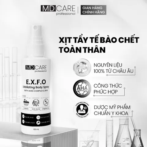 Xịt Tẩy Tế Bào Chết Toàn Thân MD CARE 100ml - Xịt Dưỡng Da AHA/BHA Giúp Loại Bỏ Mụn, Thâm, Và Cải Thiện Kết Cấu Da