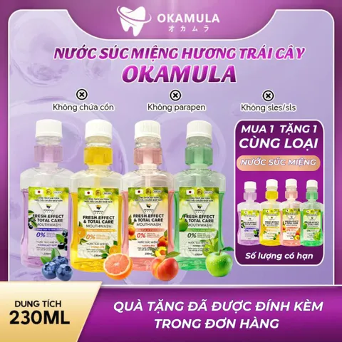 Nước Súc Miệng OKAMULA Hương Trái Cây 230ML - Làm Sạch Khoang Miệng, Thơm Mát và An Toàn Cho Cả Gia Đình