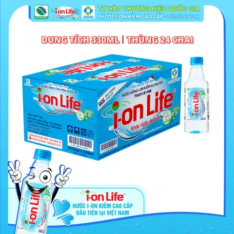 Nước uống kiềm i-on Life dung tích 330ml thùng 24 chai chứa vi khoáng tự nhiên, công nghệ Nhật Bản