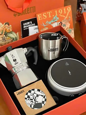 Bộ ấm cà phê Bialetti Steam Age Moka Pot - Set quà tặng hoàn hảo từ Italy với ấm, bếp điện và cốc Bialetti