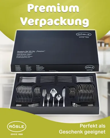 Bộ dao thìa dĩa Rösle PASSION SET 60 mảnh - Dụng cụ ăn bằng thép không gỉ cho 12 người, sang trọng và bền bỉ